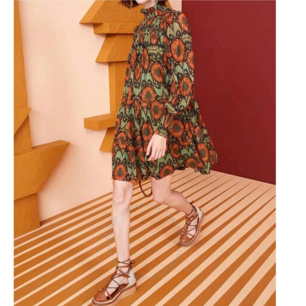 Ulla Johnson $495 Kamila Smocked Ling Sleeve Mini Nocturne Multi Dress Small